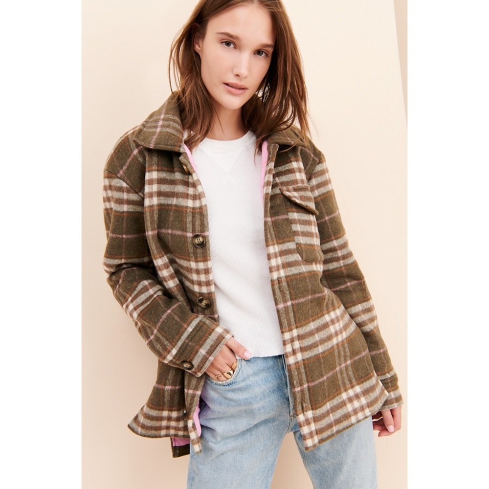 For Love & Lemons Plaid + Pink Trucker Jacket - SIZE S